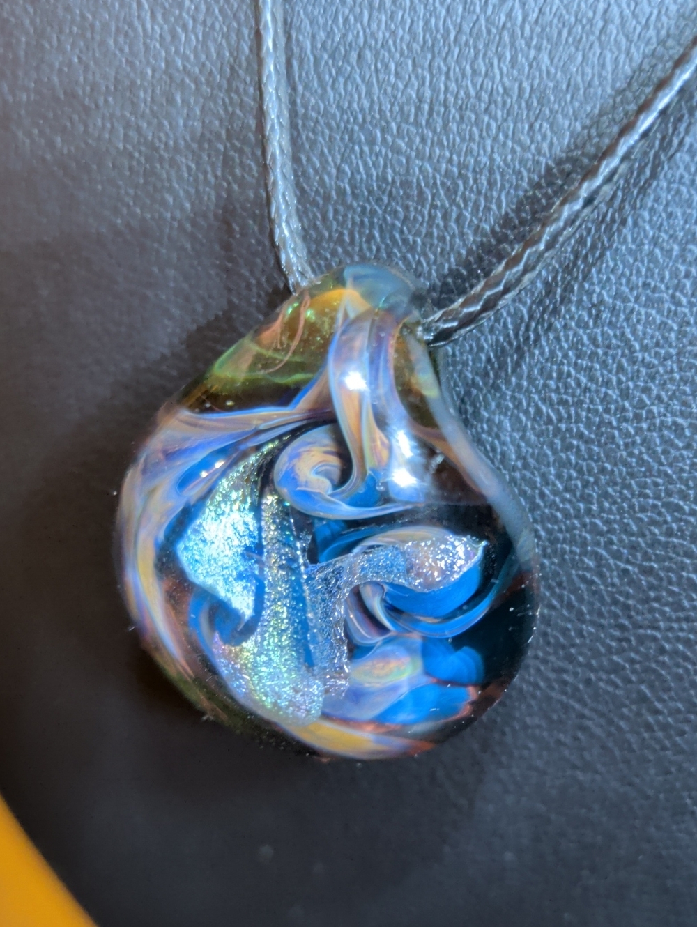 Artisan Blue Glass Swirl Shimmering Pendant Necklace 18" Long